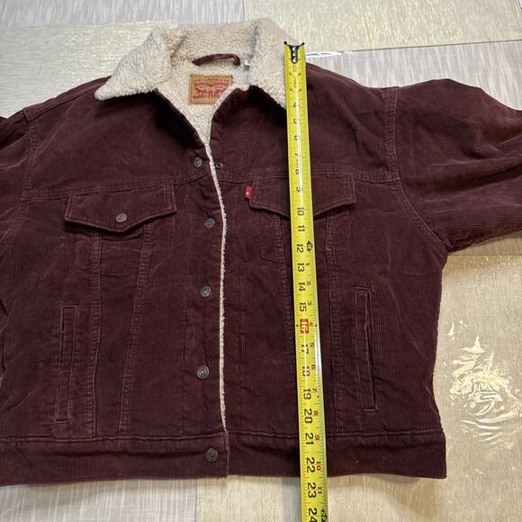 Levis Corduroy Sherpa Trucker Jacket Coat Mauve Purple Women's Size Medium - Picture 7 of 8